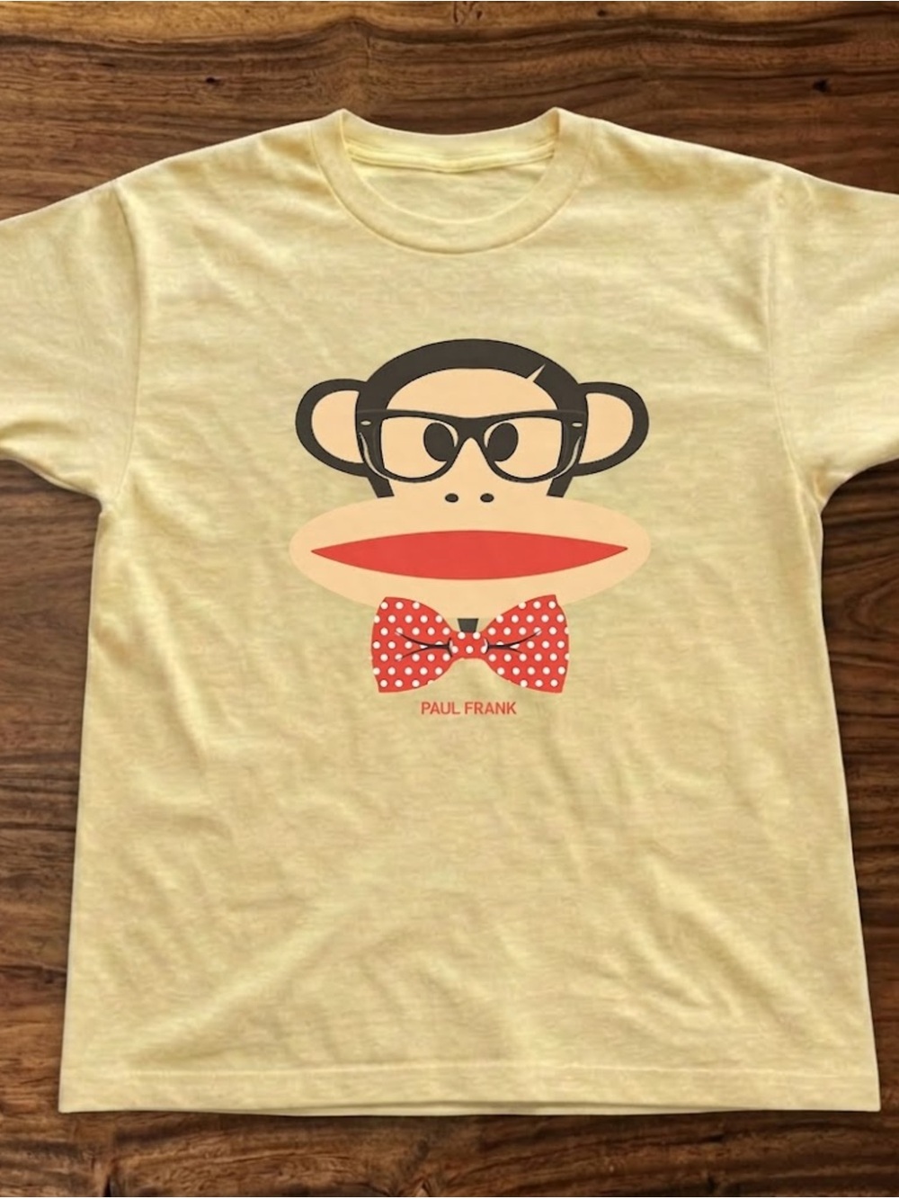 Gildan Yellow Graphic Tee with Monkey Face and Red Polka-Dot Bow